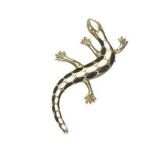 Gold-Tone Enamel Gecko Lizard Brooch Pin With Crystal Eyes